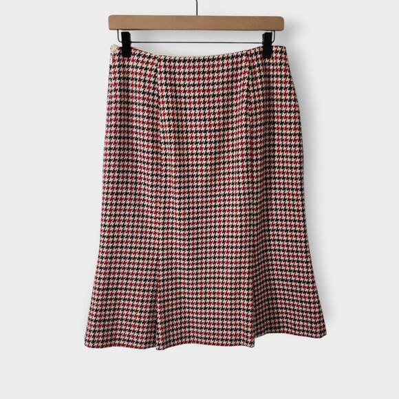 Talbots Wool Red Black Houndstooth Flare Pleat Midi Skirt Sz 4 Retro Rockabilly - Picture 5 of 13